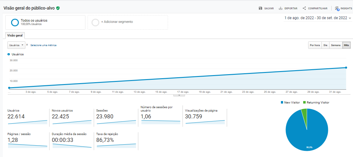 Tráfego de usuários do site do cliente do ramo de motéis